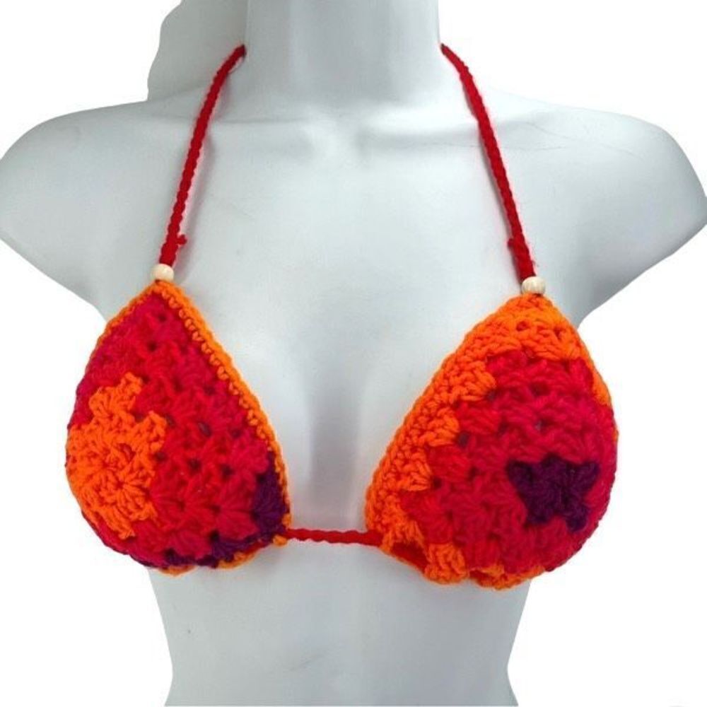 Handmade Napper brand granny square string bikini top halter adjustable any size
